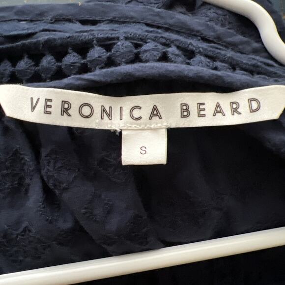 Veronica Beard Addilyn Dress Navy Blue Mini Long Puff Sleeve V-Neck Small N17 - Picture 11 of 11